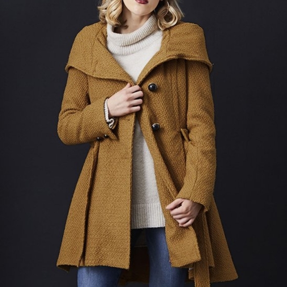 Steve Madden Jackets & Blazers - STEVE MADDEN Camel Drama Hooded Belted Trench Coat